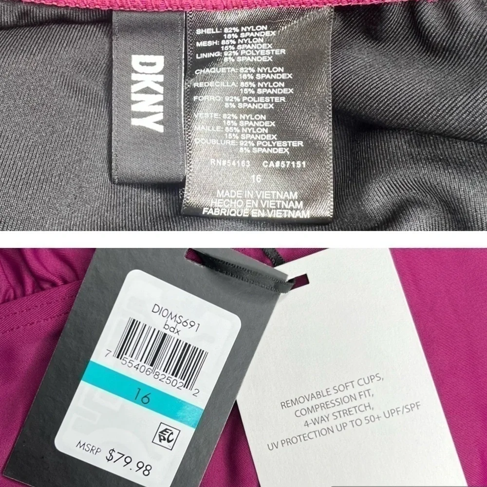 DKNY BORDEAUX WINE Ruffle Underwire Tummy Control One-Piece Swimsuit - Picture 15 of 15